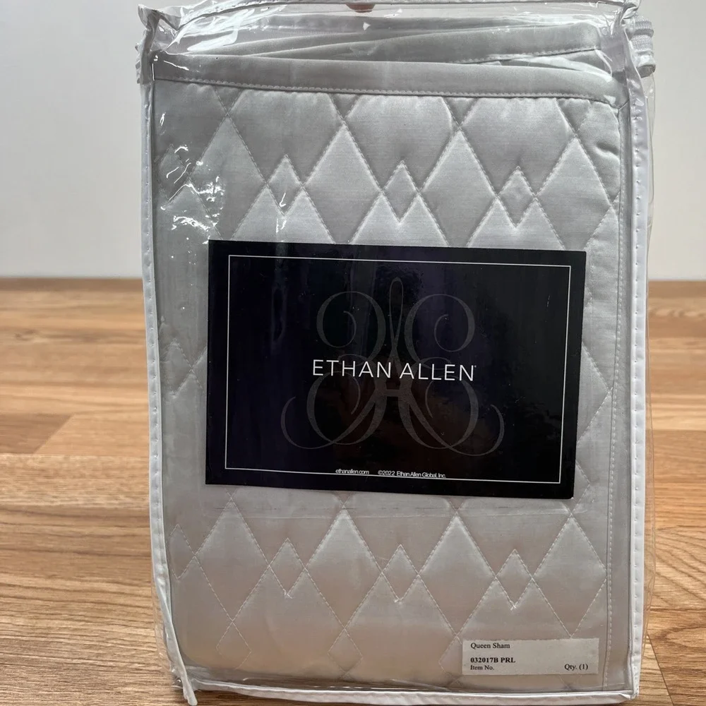 Ethan Allen Salena Marquise Quilted Queen Size Pillow Sham in Pearl NEW